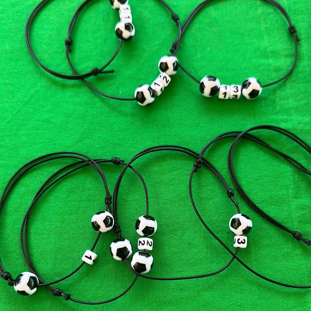 Soccer Bead Kids Bracelet Set - Black and White - Picture 2 of 7